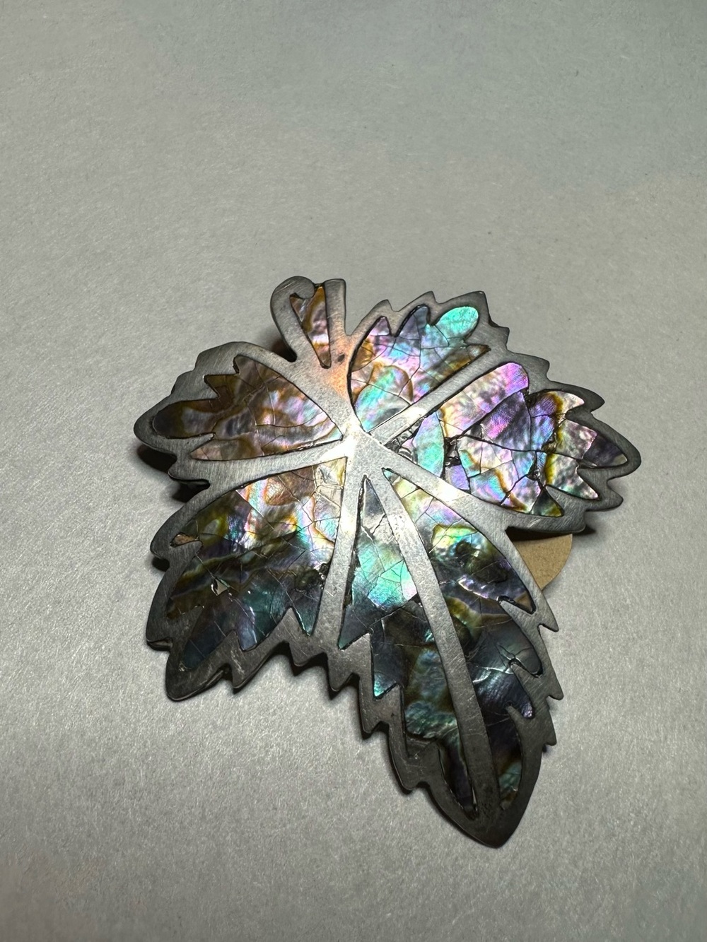 Taxco Iridescent Abalone Leaf Brooch in Multicolor Sheen
